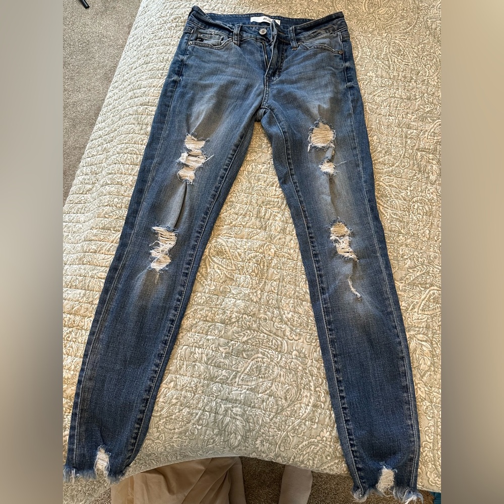 KanCan Women's Ripped Skinny Jeans - Blue Wash